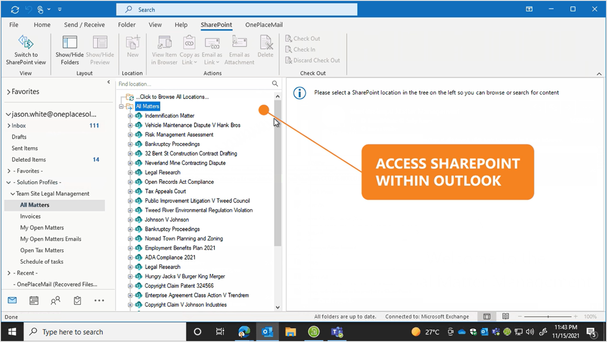 Image 1 Access SharePoint within Outlook