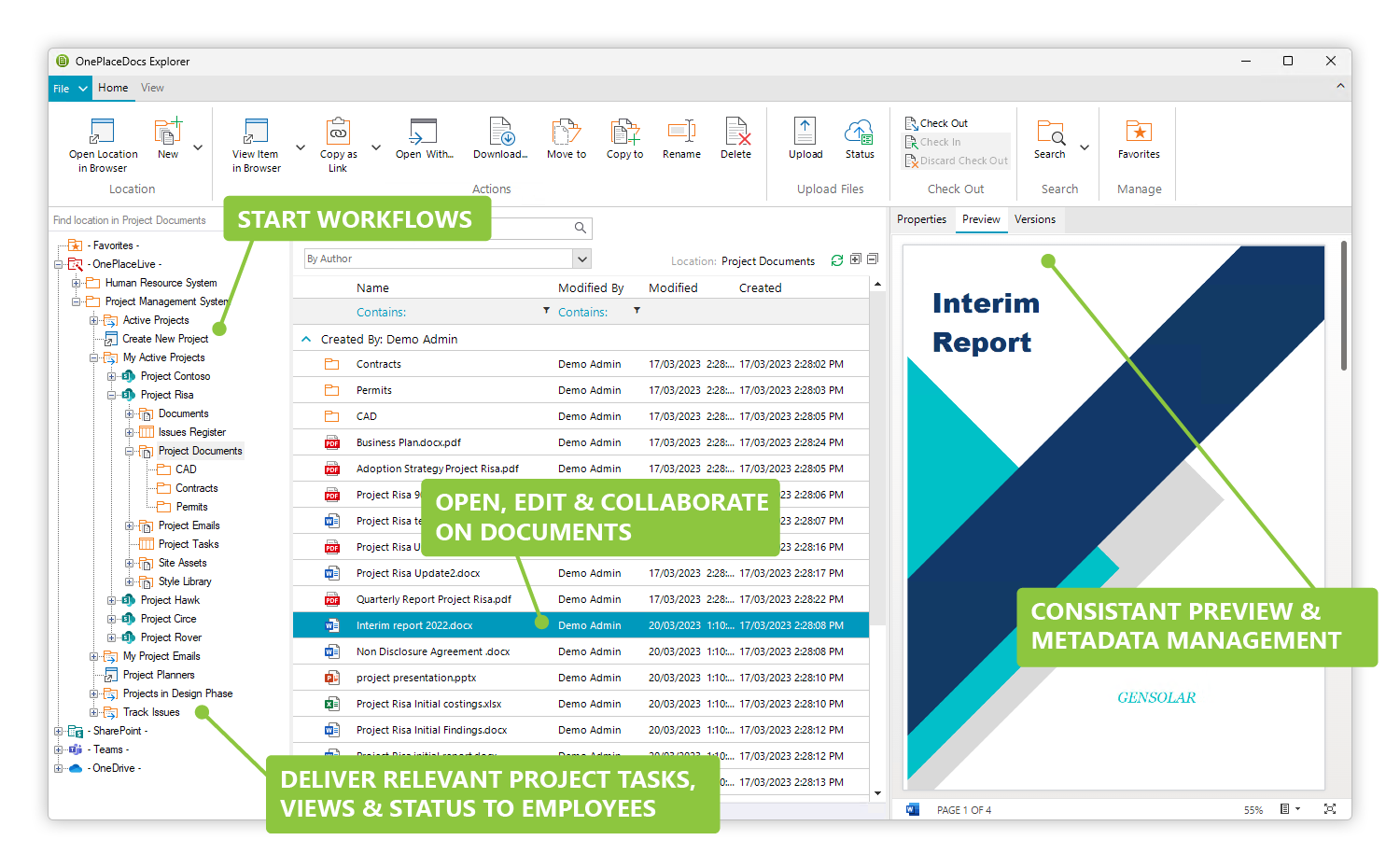 OnePlaceDocs Explorer enriches Microsoft 365 SharePoint Project Management Solution